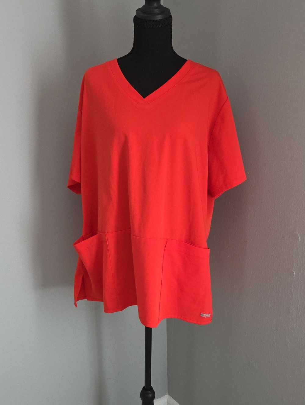 Grey's Anatomy Barco Bright Red V-Neck Scrub Tunic with Pockets 2X